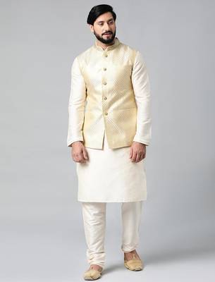 Cream diamond gold motif jacket with cream kurta 2