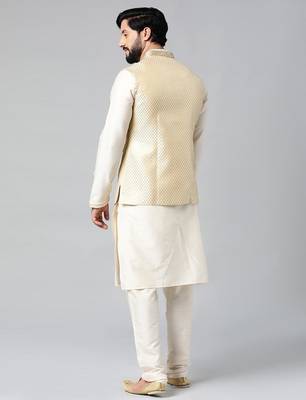 Cream diamond gold motif jacket with cream kurta 3
