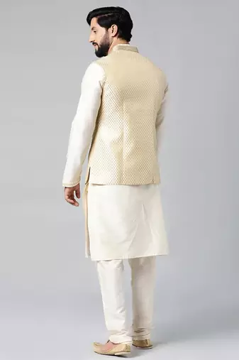 Cream diamond gold motif jacket with cream kurta