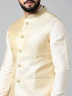 Cream diamond gold motif jacket with cream kurta 4