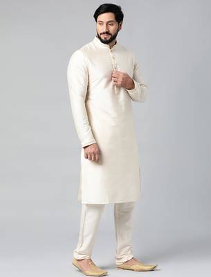 Cream diamond gold motif jacket with cream kurta 5