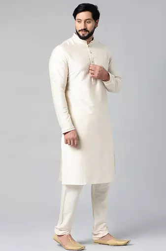 Cream diamond gold motif jacket with cream kurta