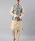 Grey chanderi silk jacket with cream kurta