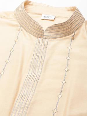 Grey chanderi silk jacket with cream kurta 2