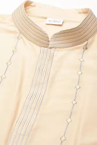 Grey chanderi silk jacket with cream kurta