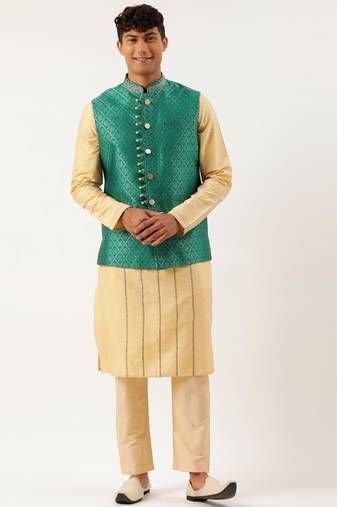 Sea green with golden floral jaal jacket with kurta set