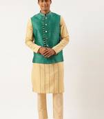 Sea green with golden floral jaal jacket with kurta set