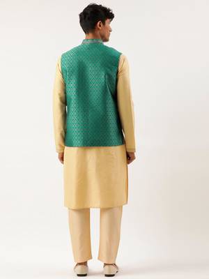 Sea green with golden floral jaal jacket with kurta set 2