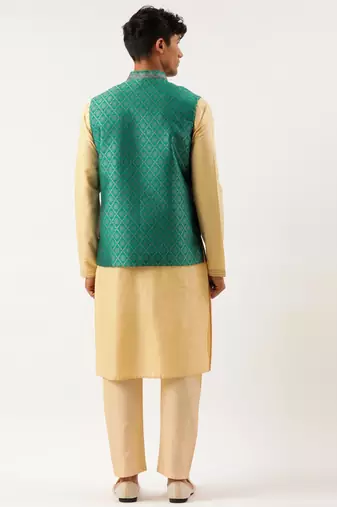 Sea green with golden floral jaal jacket with kurta set
