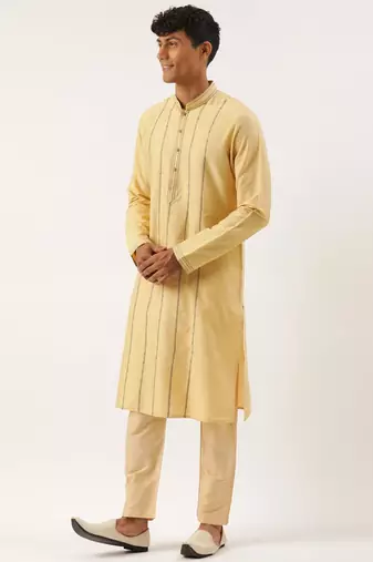 Sea green with golden floral jaal jacket with kurta set