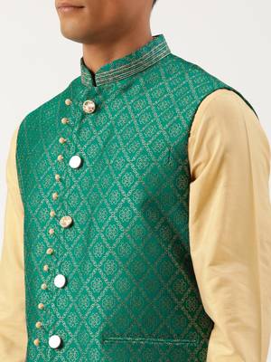Sea green with golden floral jaal jacket with kurta set 4