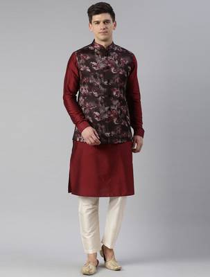 Maroon floral jacket with kurta set 1
