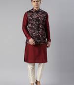 Maroon floral jacket with kurta set