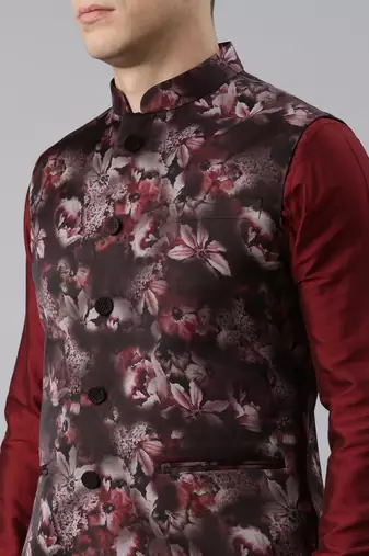 Maroon floral jacket with kurta set