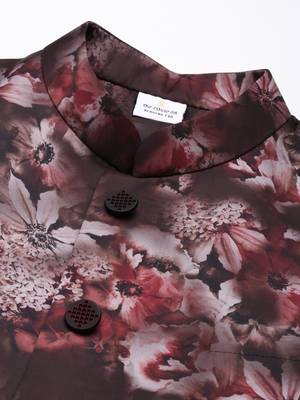 Maroon floral jacket with kurta set 4