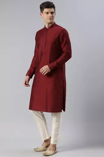 Maroon floral jacket with kurta set