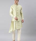 Mint green jacquard jacket with drape kurta