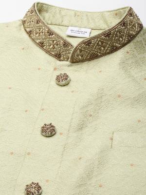 Mint green jacquard jacket with drape kurta 3