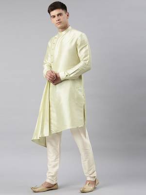 Mint green jacquard jacket with drape kurta 4