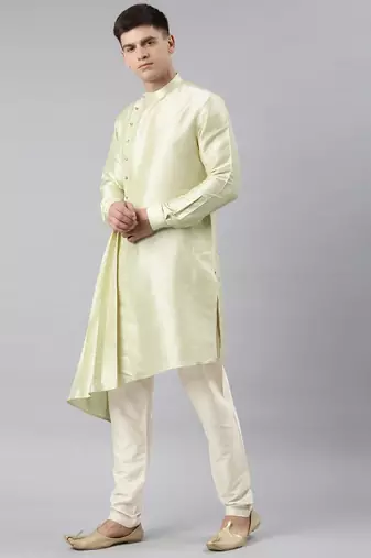Mint green jacquard jacket with drape kurta