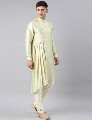 Mint green jacquard jacket with drape kurta 5