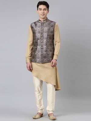 Printed jacket with self-design drape side-open kurta 1