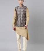 Printed jacket with self-design drape side-open kurta