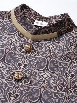 Printed jacket with self-design drape side-open kurta 2
