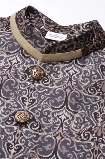 Printed jacket with self-design drape side-open kurta