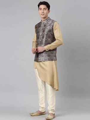 Printed jacket with self-design drape side-open kurta 3