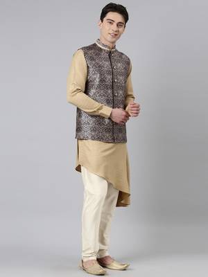 Printed jacket with self-design drape side-open kurta 4