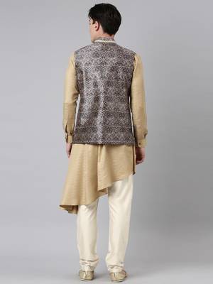 Printed jacket with self-design drape side-open kurta 5