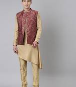 Printed jacket with self-design drape side-open kurta