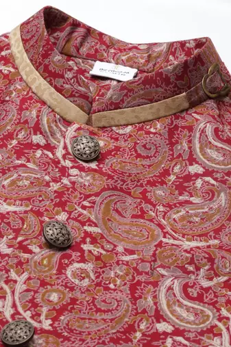 Printed jacket with self-design drape side-open kurta