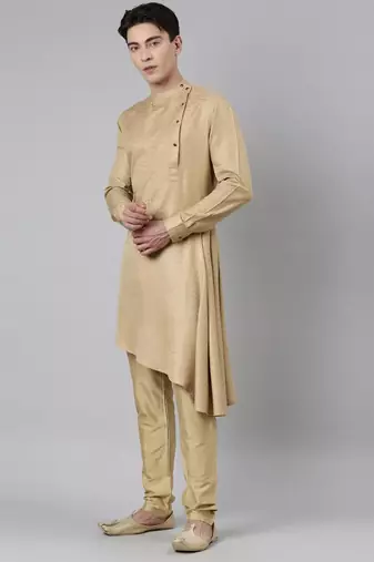 Printed jacket with self-design drape side-open kurta