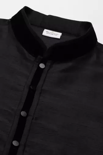 Navy jacquard black booti jacket with kurta set