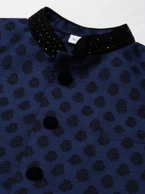 Navy jacquard black booti jacket with kurta set 4