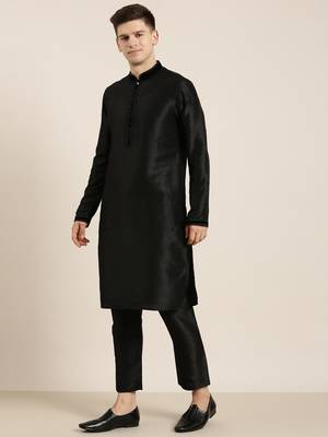 Navy jacquard black booti jacket with kurta set 5