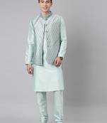 Light blue printed jacquard jacket w light blue kurta