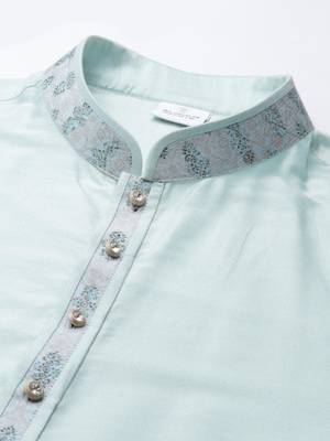 Light blue printed jacquard jacket w light blue kurta 2