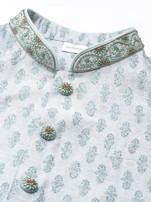 Light blue printed jacquard jacket w light blue kurta 3