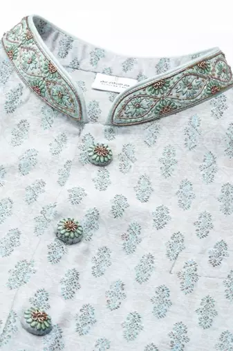 Light blue printed jacquard jacket w light blue kurta