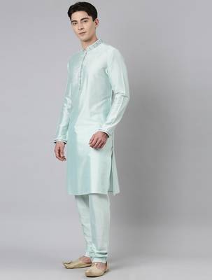 Light blue printed jacquard jacket w light blue kurta 4