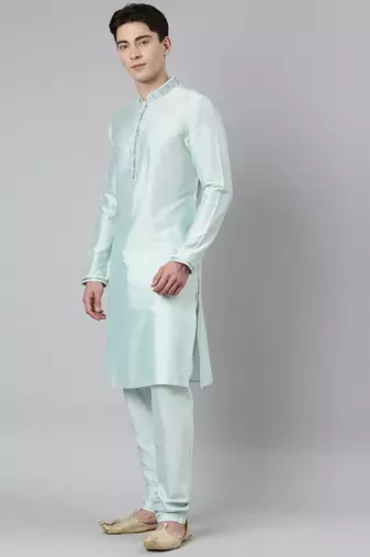 Light blue printed jacquard jacket w light blue kurta
