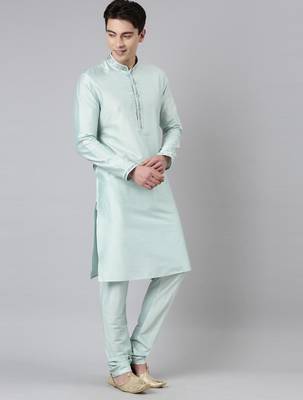 Light blue printed jacquard jacket w light blue kurta 5