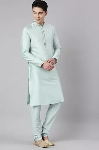 Light blue printed jacquard jacket w light blue kurta