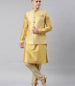 Yellow banarasi jacket with yellow kurta set