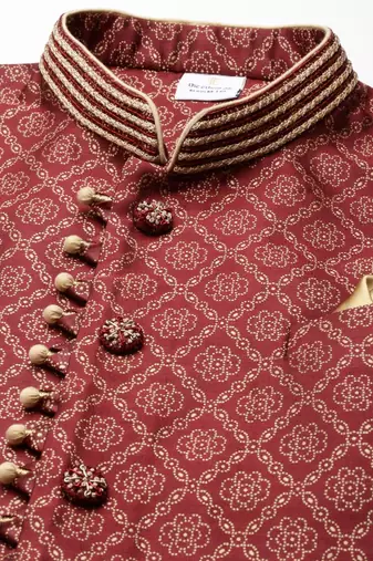 Maroon banarasi bundi with gold kurta set