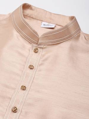 Cream peach jacquard jacket with peach kurta set 3