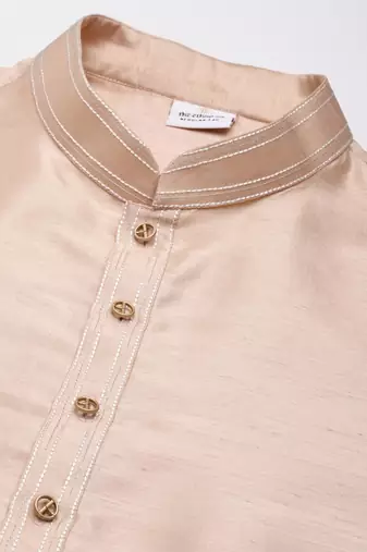Cream peach jacquard jacket with peach kurta set